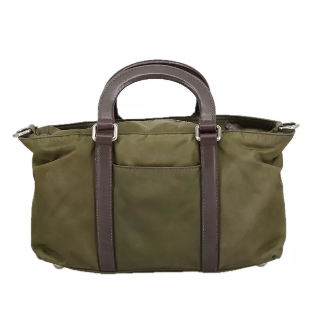 PRADA Hand Bag Nylon 2way Khaki Brown Silver Auth kk383 - Picture 3 of 11